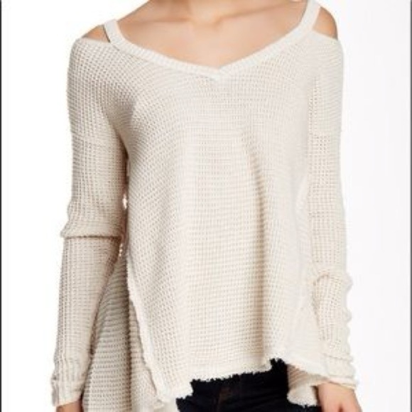 Free People Moonshine Cold Shoulder Long Sleeve Blouse In Light Oatmeal Size XS - Picture 1 of 5